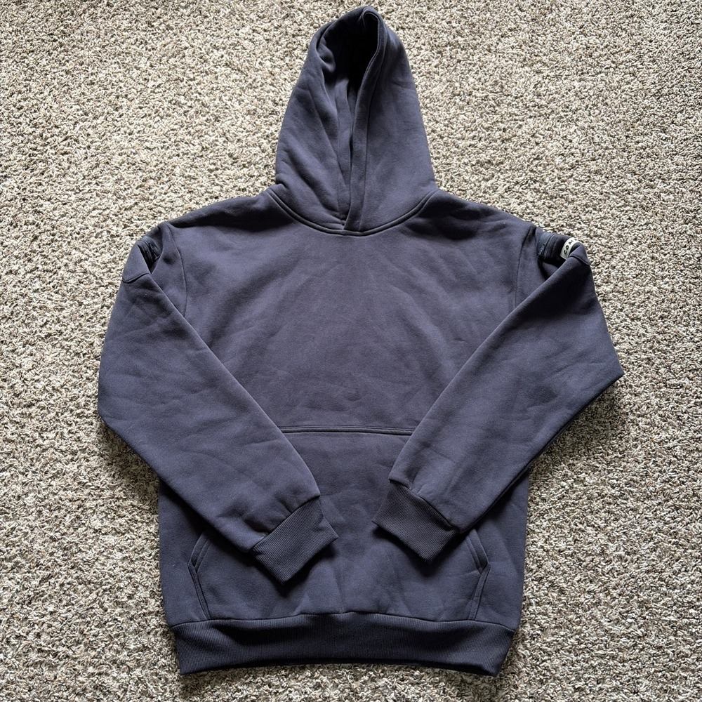 Comfrt Travel Essentials Hoodie Mens Small Oversized Blue Pockets Pullover